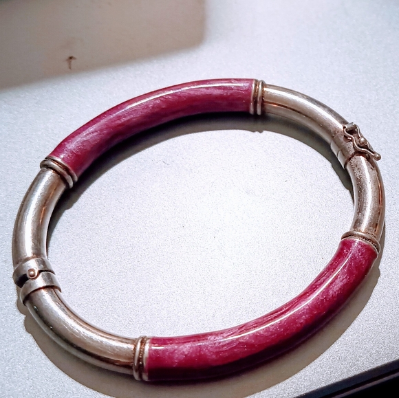 Vintage Milor Sterling Silver & Pink Fushia Enamel Bangle size 7 Bracelet - Picture 5 of 9